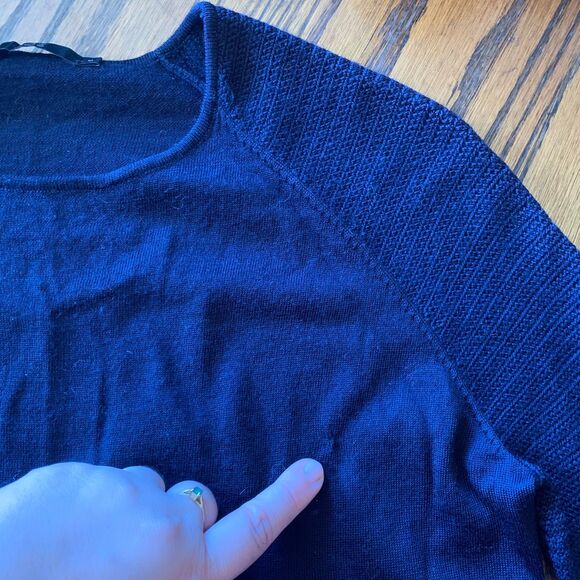 COS 100% Merino Wool Navy Blue Knit Long Sleeve Drop Waist Sweater Dress Sz S* - Picture 8 of 9